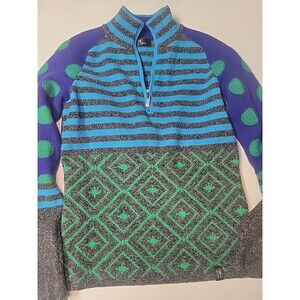 Neve Merino Wool Blend Ski Sweater Womens Sz S‎ Blue Pullover 1/4 Zip Mock Neck